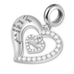 🎆Gnoce Sterling Silver 925 Heart with Rhinestone Mom Dangle Bracelet Charm